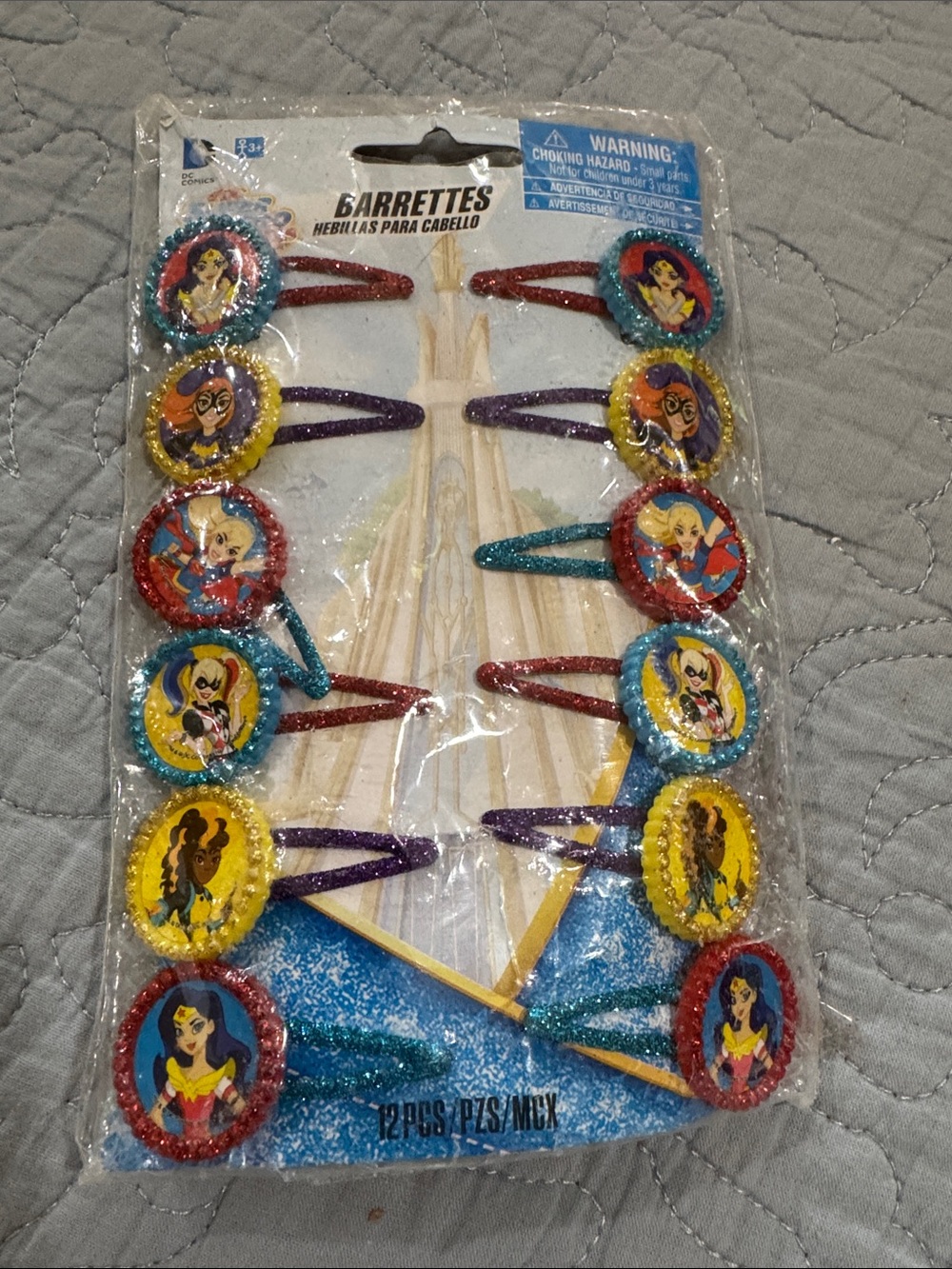 Girls Superhero Hair Clips - Multi Color Glitter Barrettes (12 Pack)